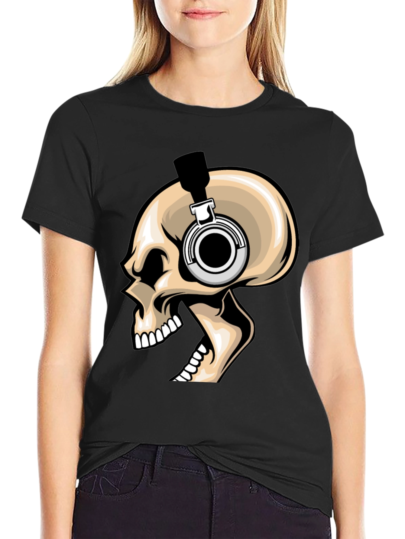 Skull Headphones Graphic T-Shirt - Bold Black Tee