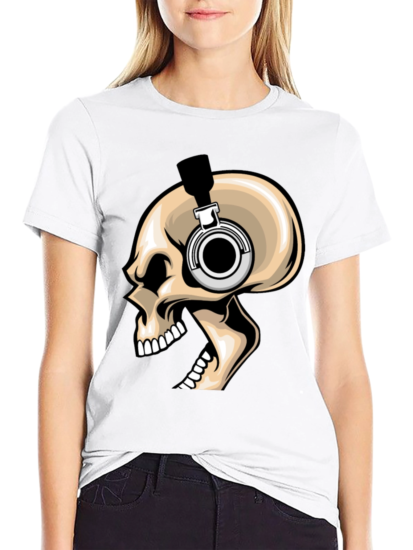 Skull Headphones Graphic T-Shirt - Bold Black Tee