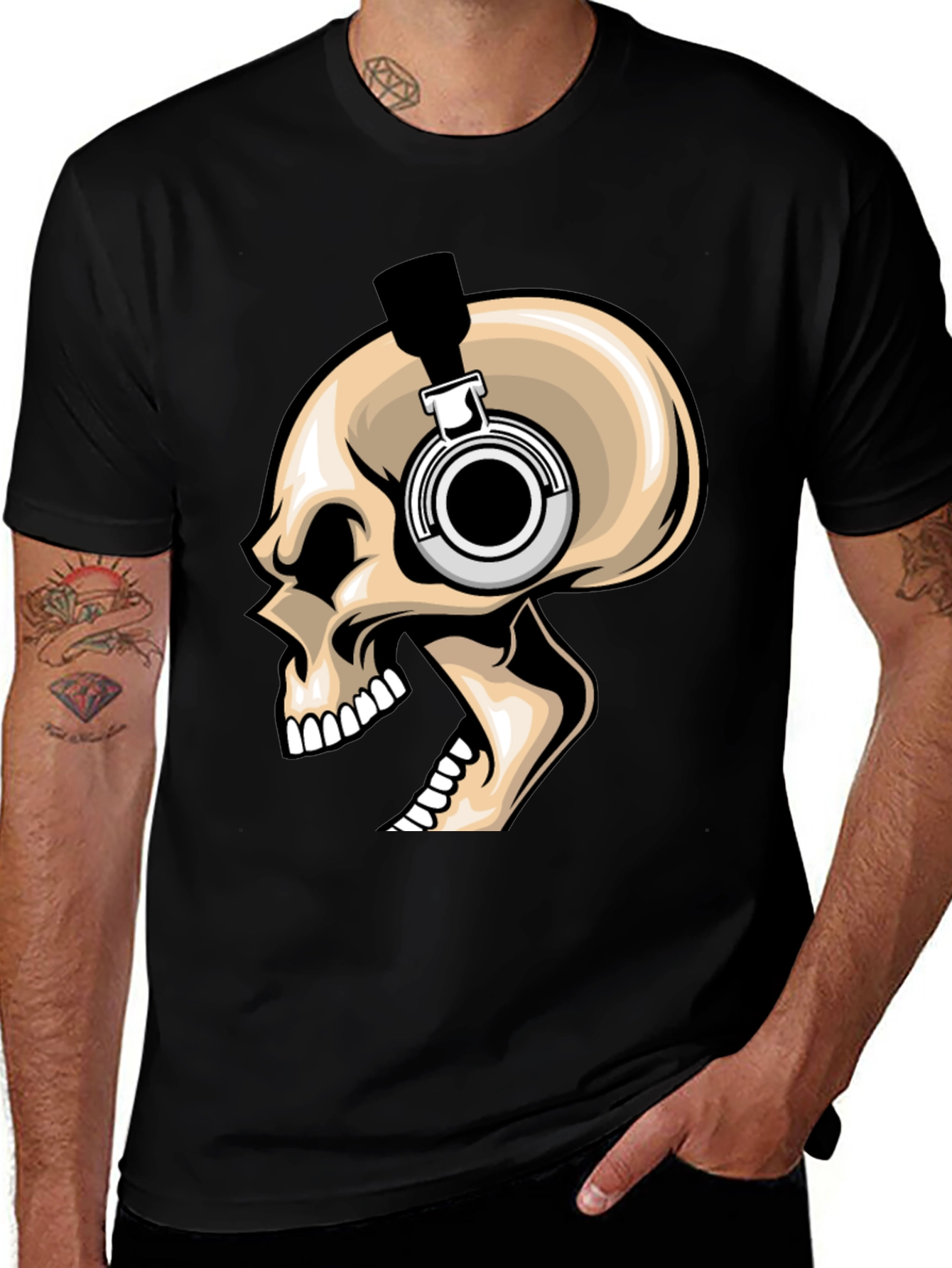 Skull Headphones Graphic T-Shirt - Bold Black Tee