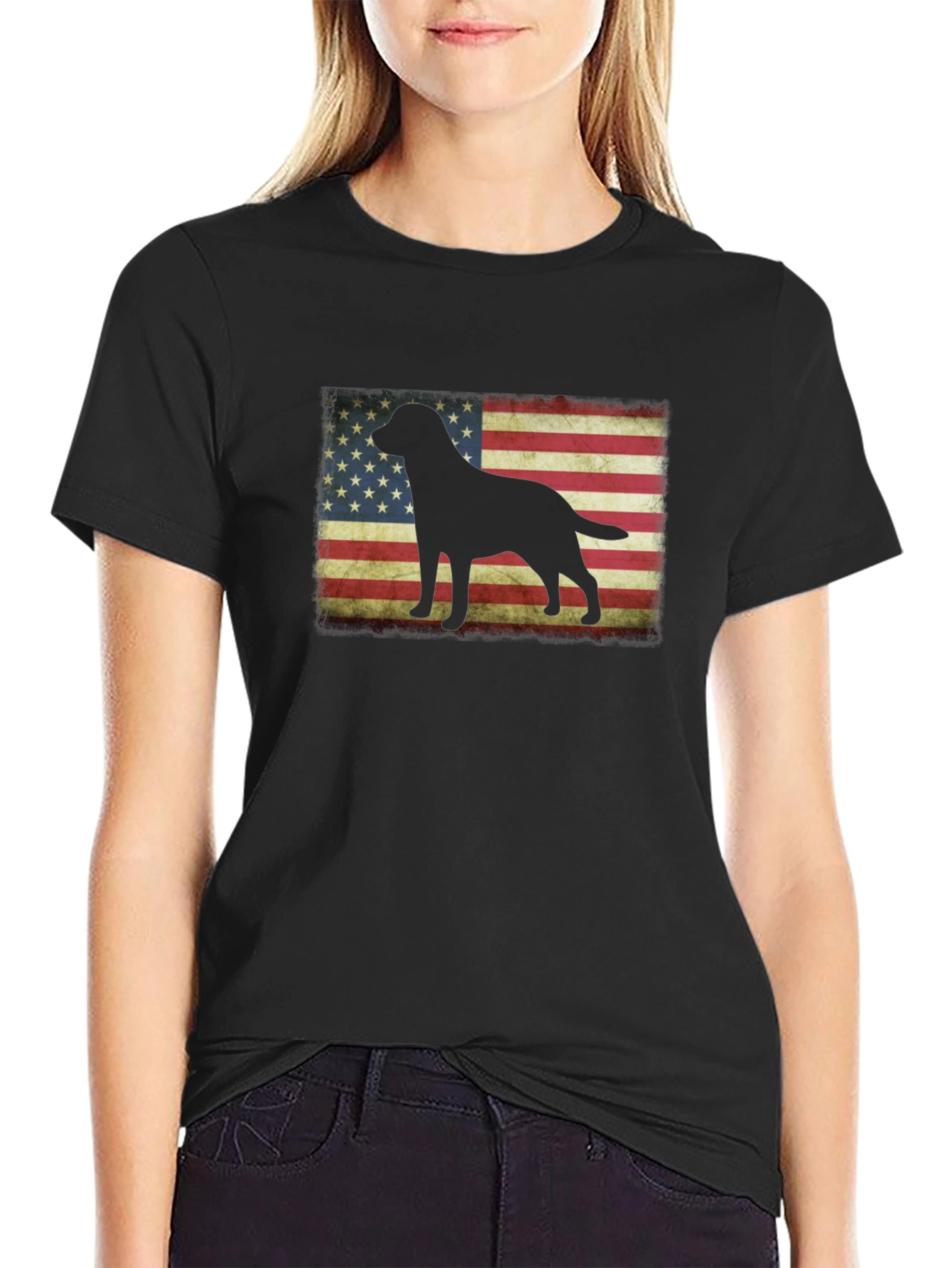 Patriotic Dog Silhouette T-Shirt - USA Flag Graphic Tee