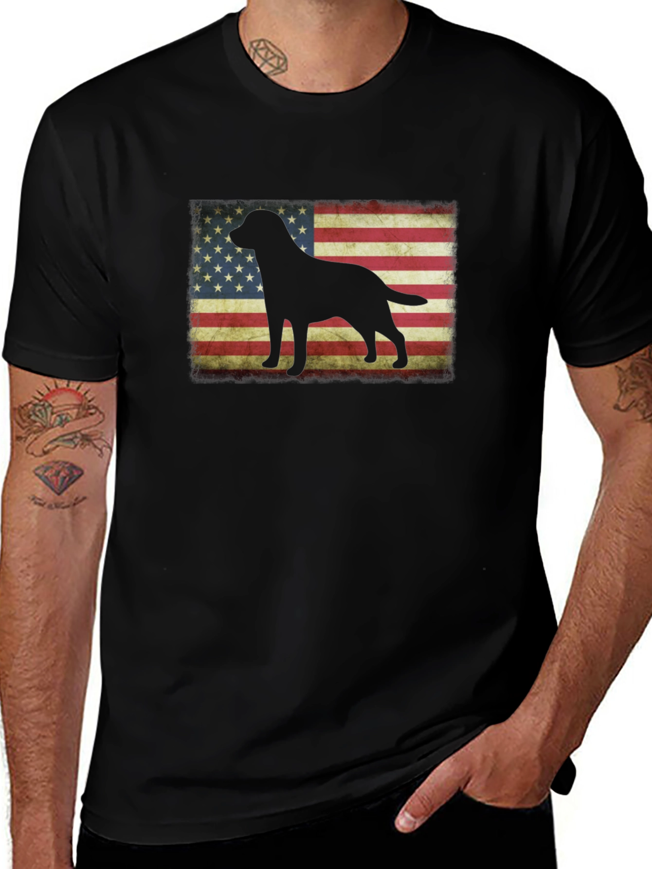 Patriotic Dog Silhouette T-Shirt - USA Flag Graphic Tee