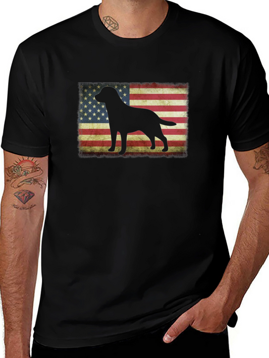 Patriotic Dog Silhouette T-Shirt - USA Flag Graphic Tee