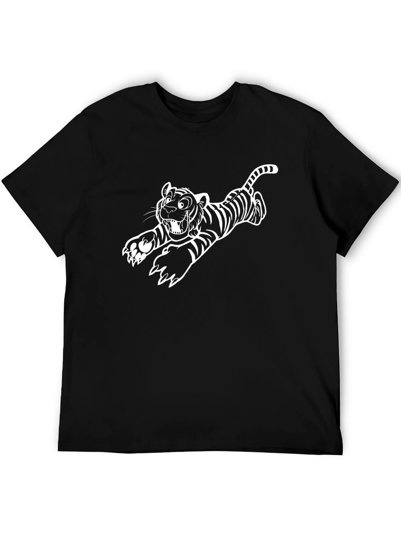Black Cartoon Tiger Graphic Tee