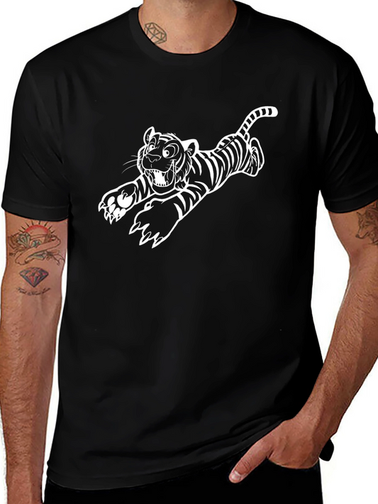 Black Cartoon Tiger Graphic Tee