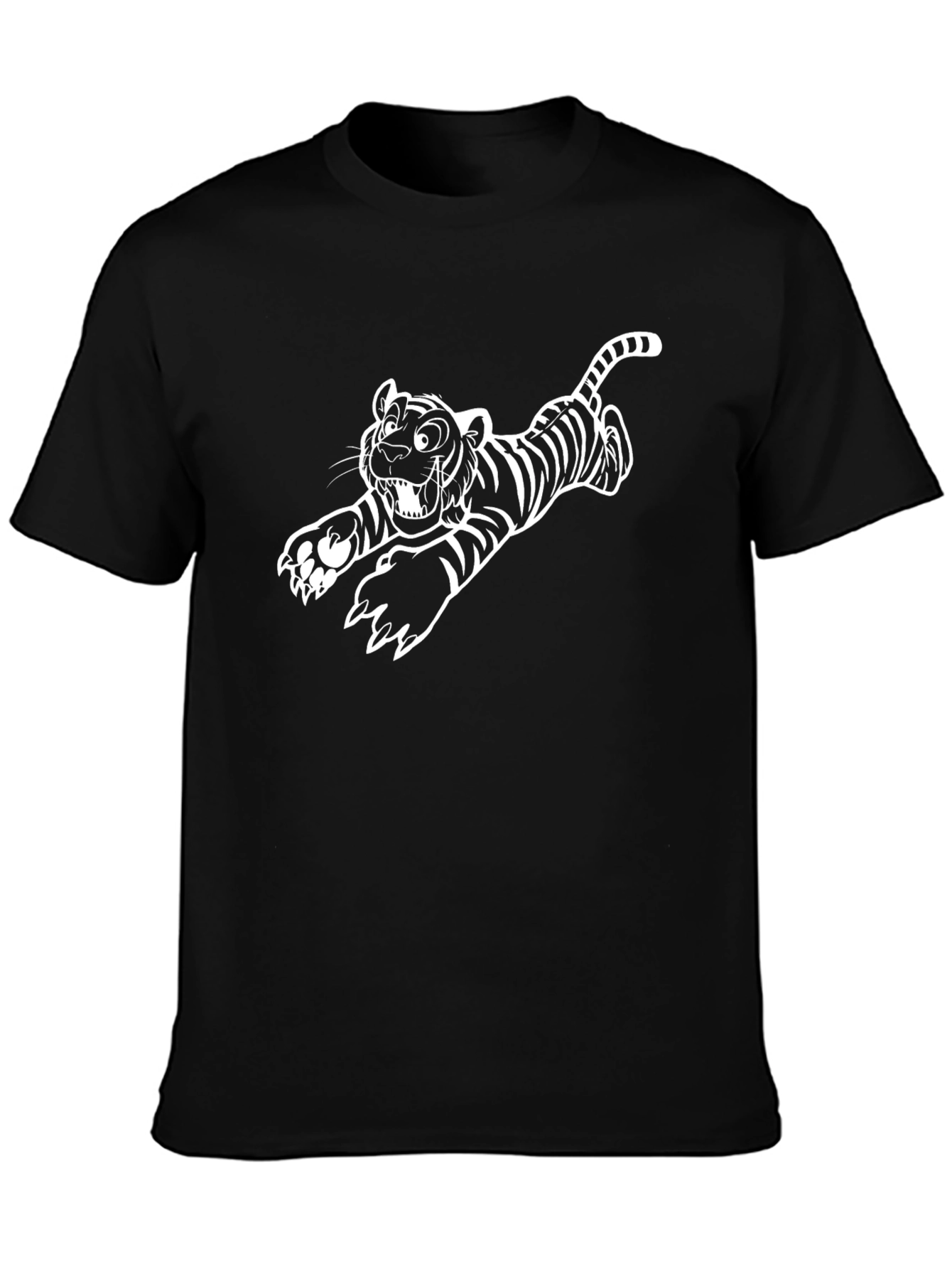 Black Cartoon Tiger Graphic Tee