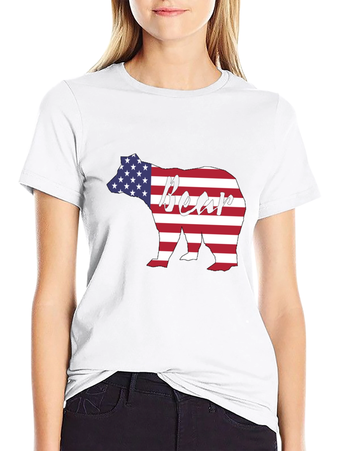 American Flag Bear Graphic Tee - Patriotic Style