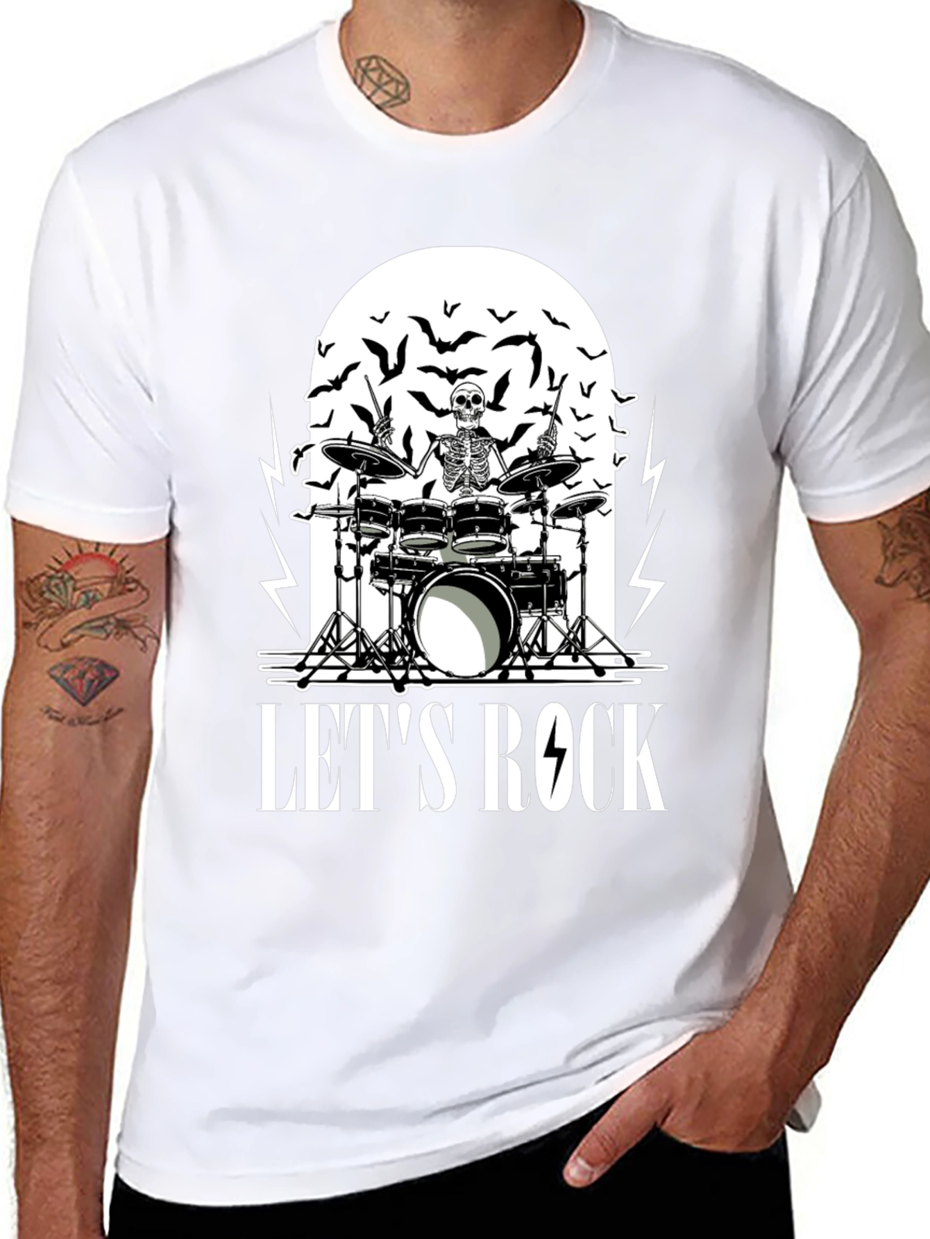 Skeleton Drummer Lets Rock Graphic T-Shirt
