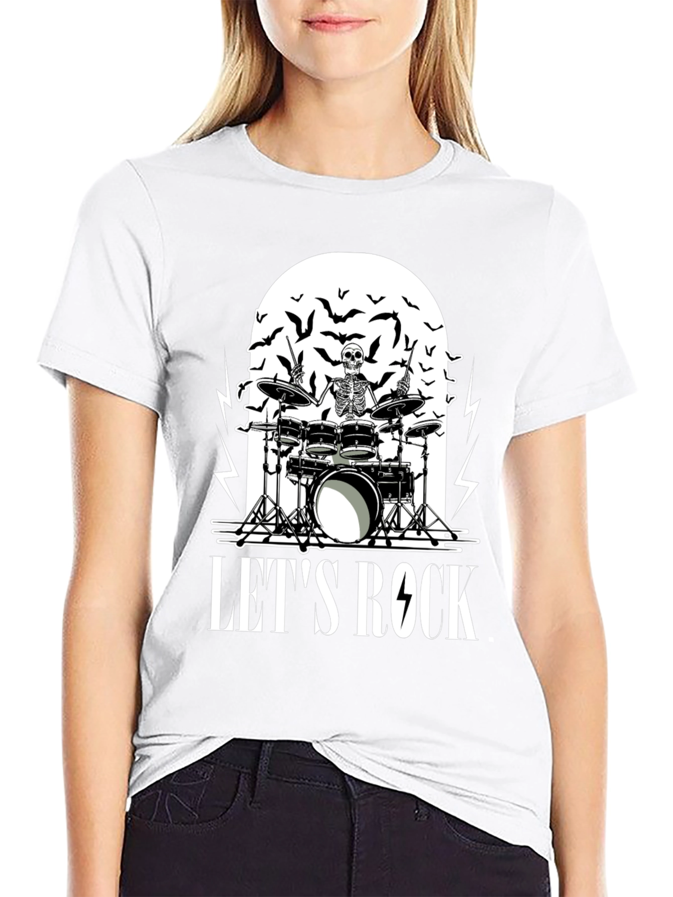 Skeleton Drummer Lets Rock Graphic T-Shirt