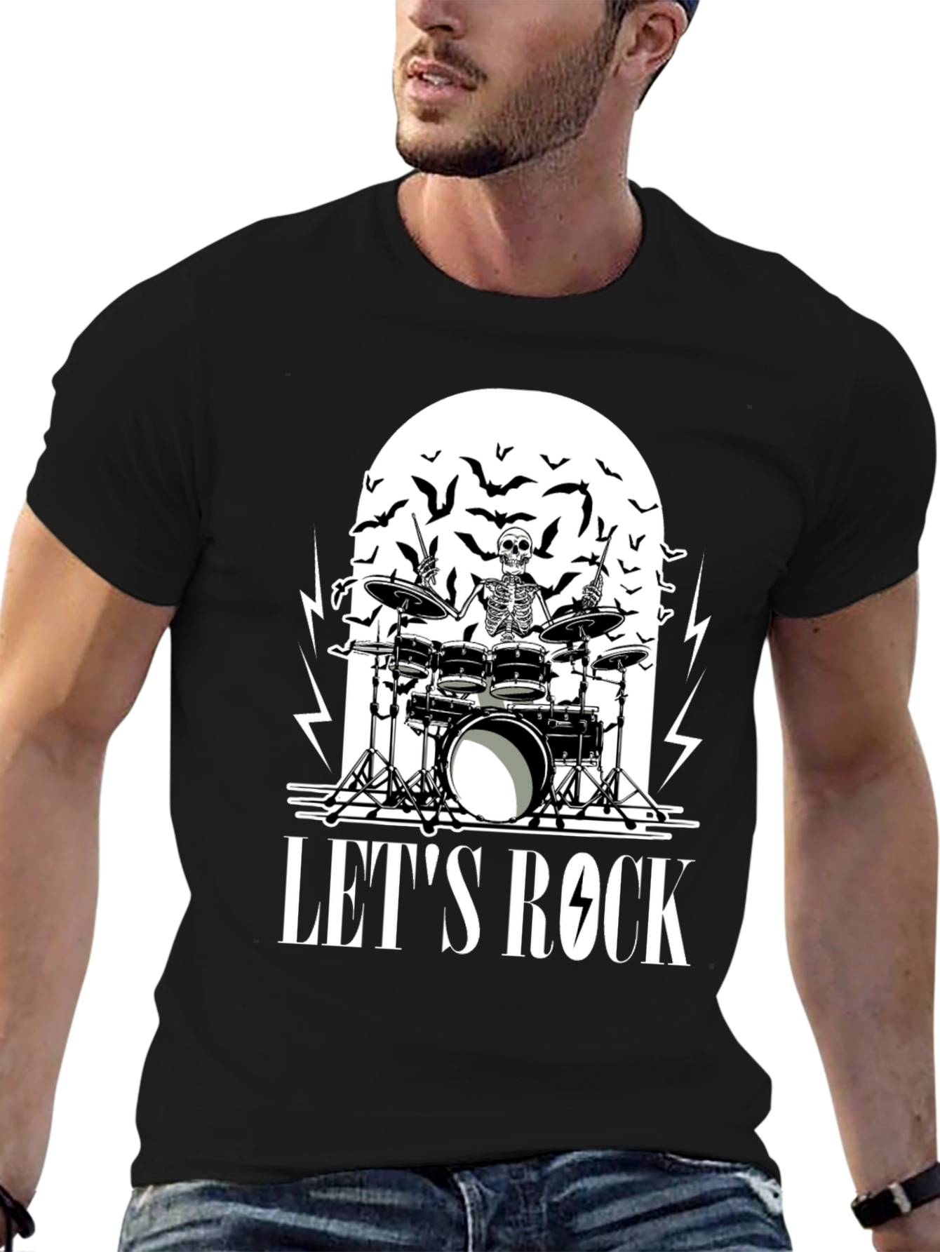 Skeleton Drummer Lets Rock Graphic T-Shirt