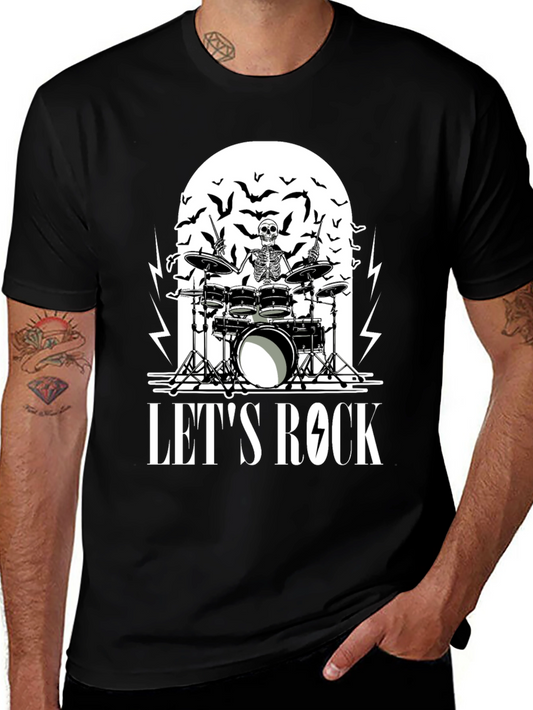 Skeleton Drummer Lets Rock Graphic T-Shirt