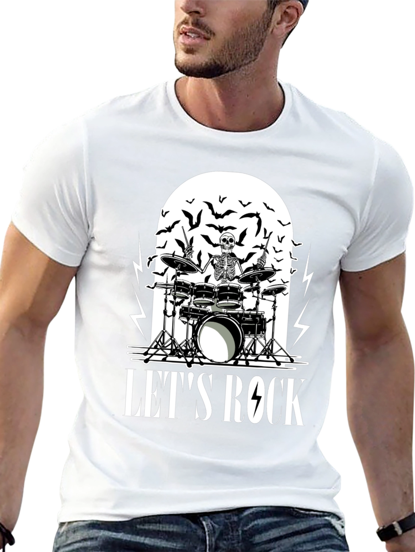 Skeleton Drummer Lets Rock Graphic T-Shirt