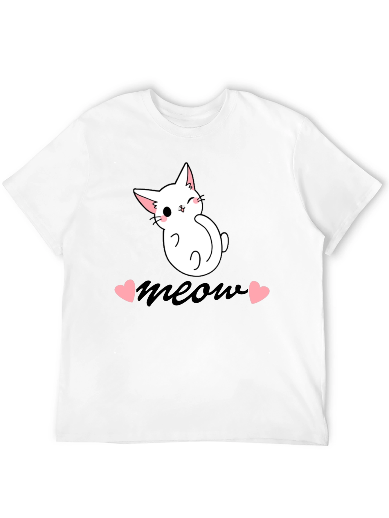 Cute Cat Meow Graphic Tee - Black Cotton T-Shirt