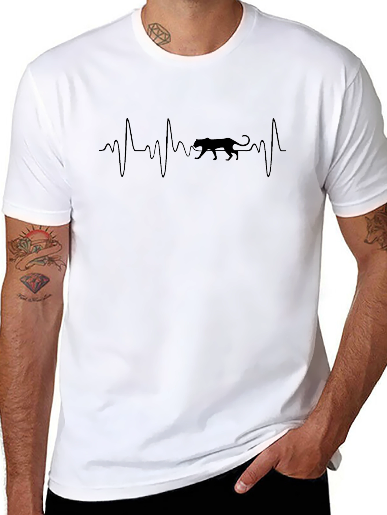 Panther Heartbeat Graphic Tee - Black Cotton T-Shirt