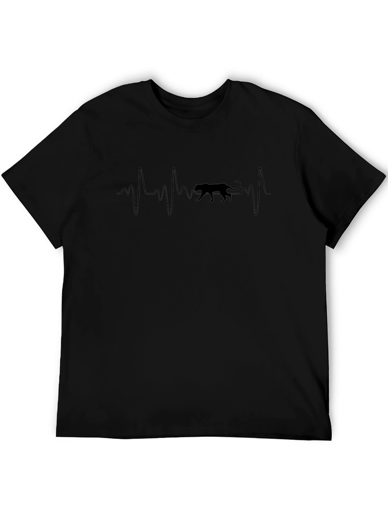 Panther Heartbeat Graphic Tee - Black Cotton T-Shirt