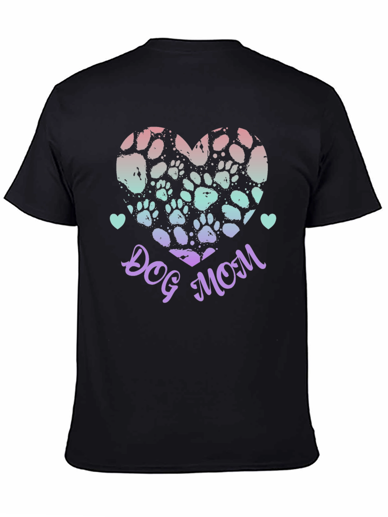 Dog Mom Paw Print Heart Graphic Tee - Black