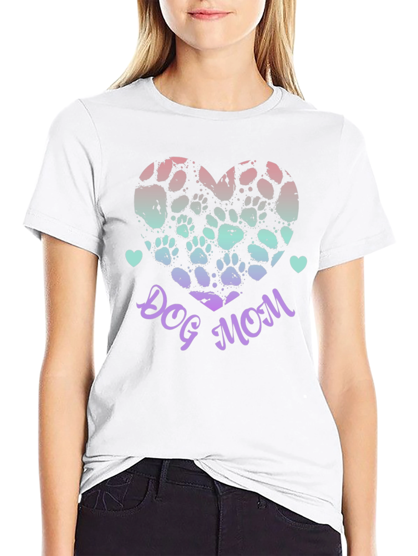 Dog Mom Paw Print Heart Graphic Tee - Black