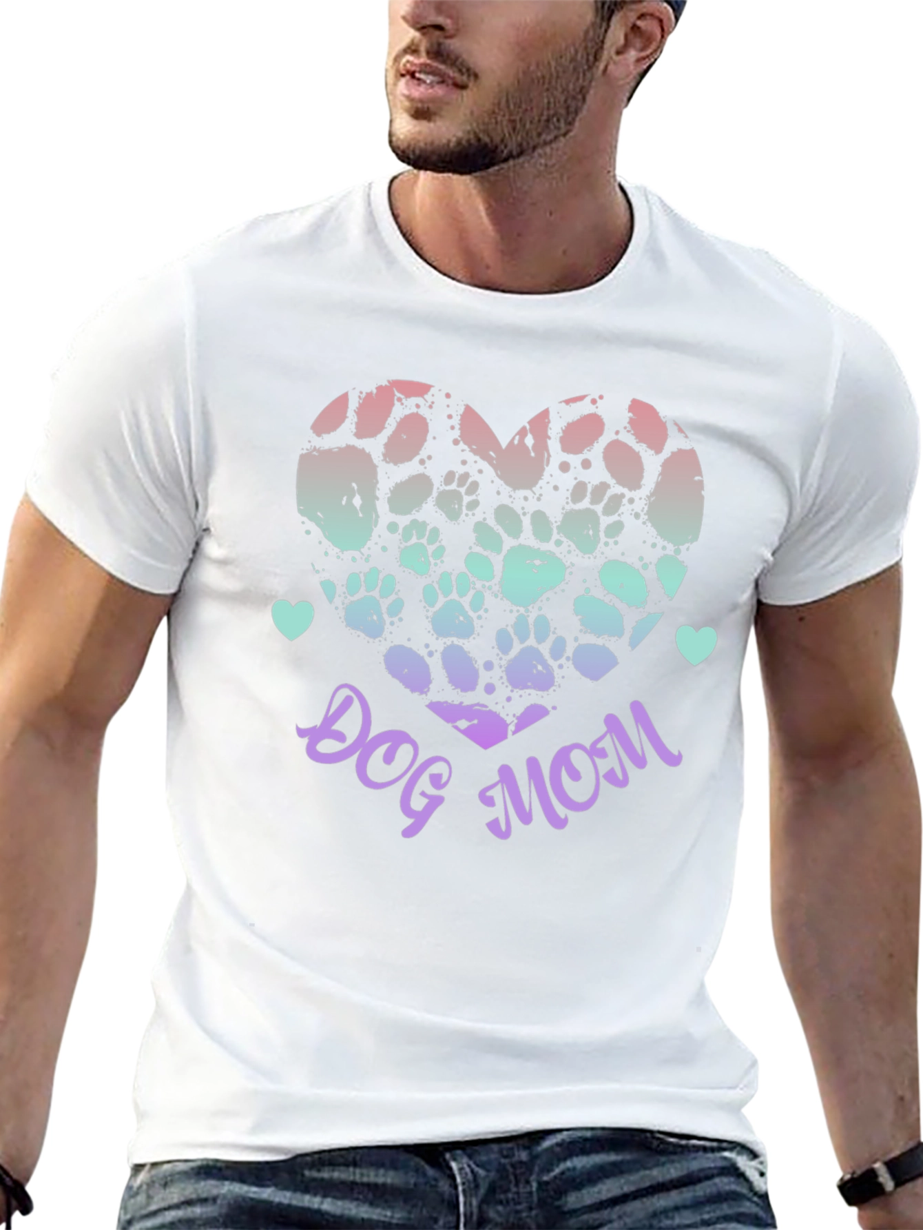 Dog Mom Paw Print Heart Graphic Tee - Black
