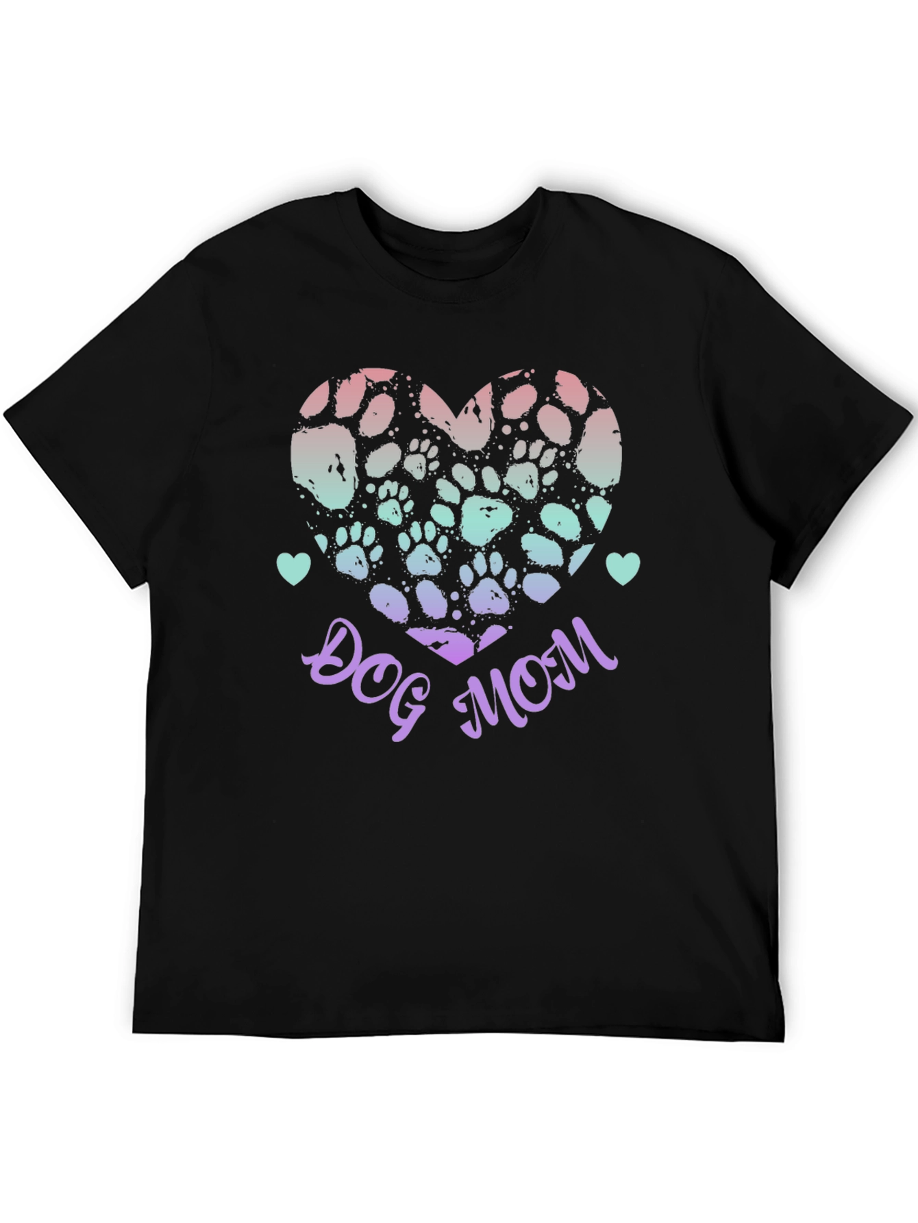 Dog Mom Paw Print Heart Graphic Tee - Black
