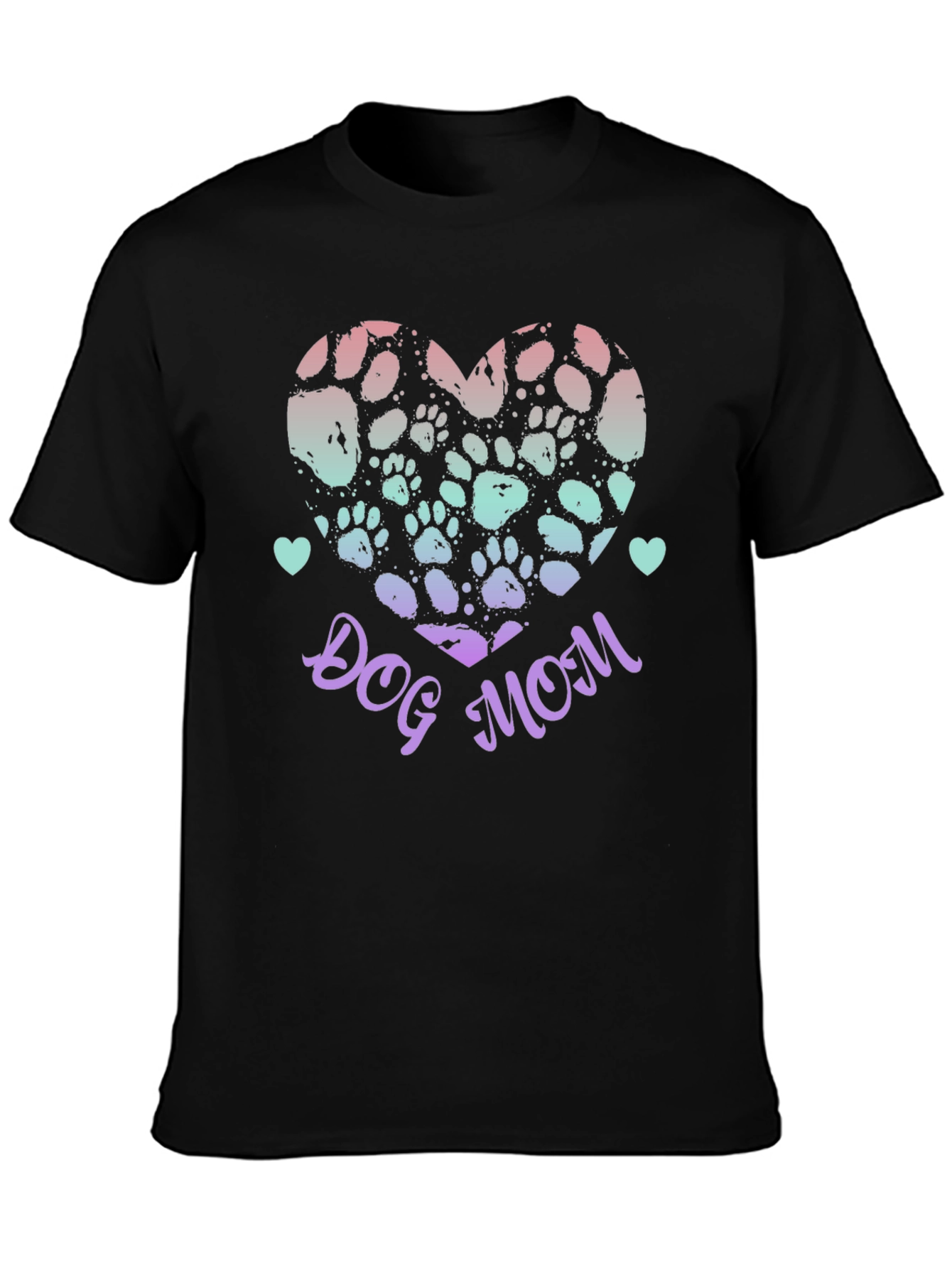 Dog Mom Paw Print Heart Graphic Tee - Black