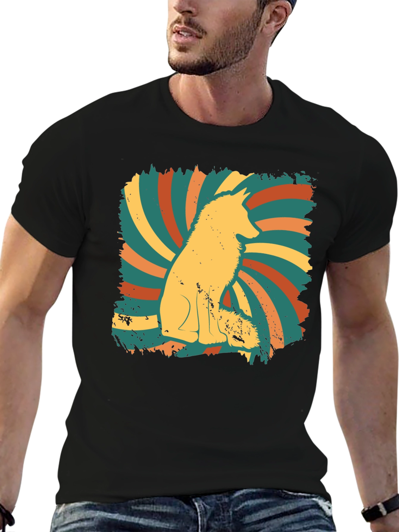 Retro Fox Graphic Tee - Mens Black T-Shirt