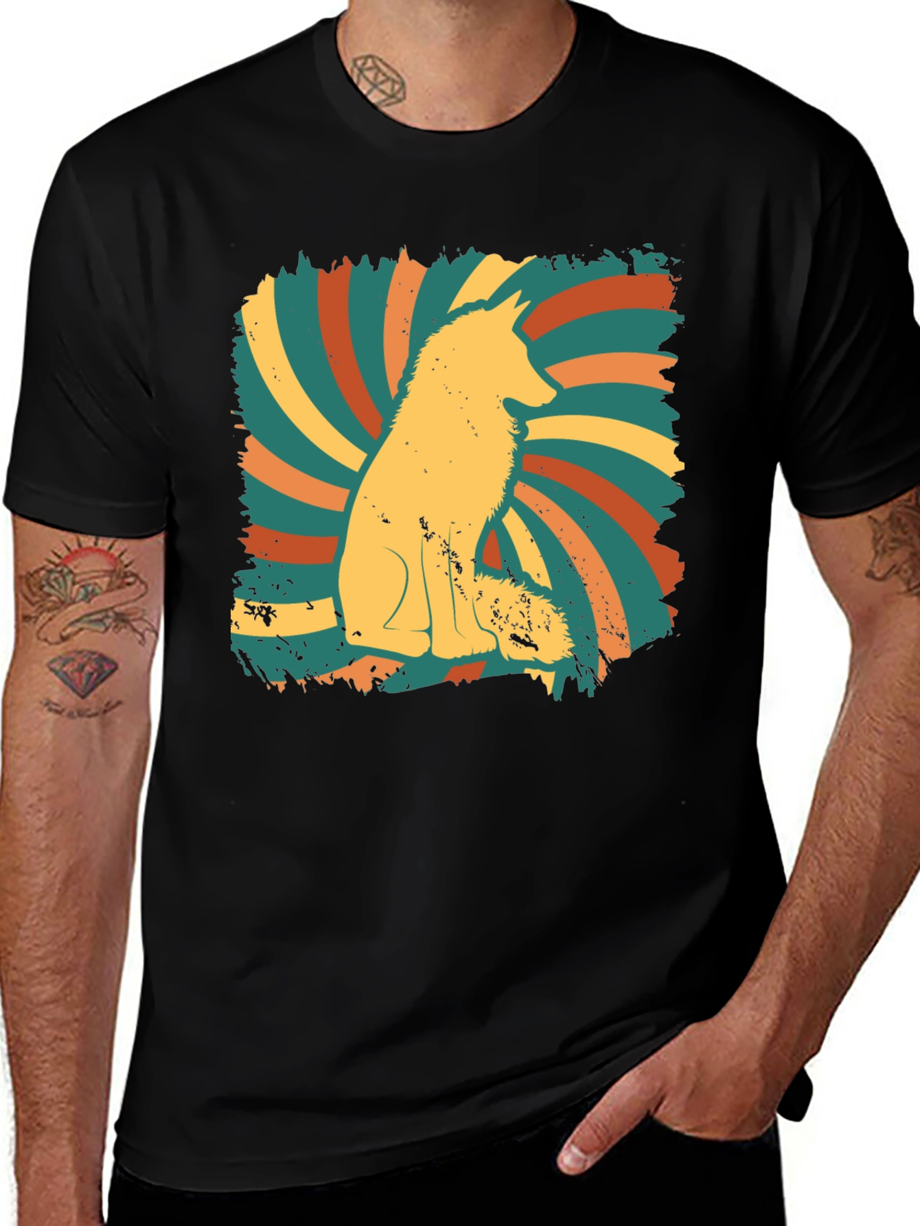 Retro Fox Graphic Tee - Mens Black T-Shirt
