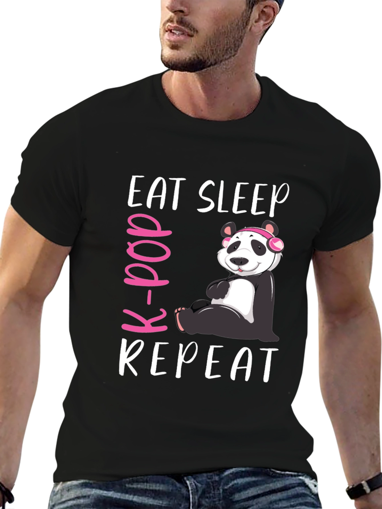 Eat Sleep K-Pop Repeat Panda Graphic Tee