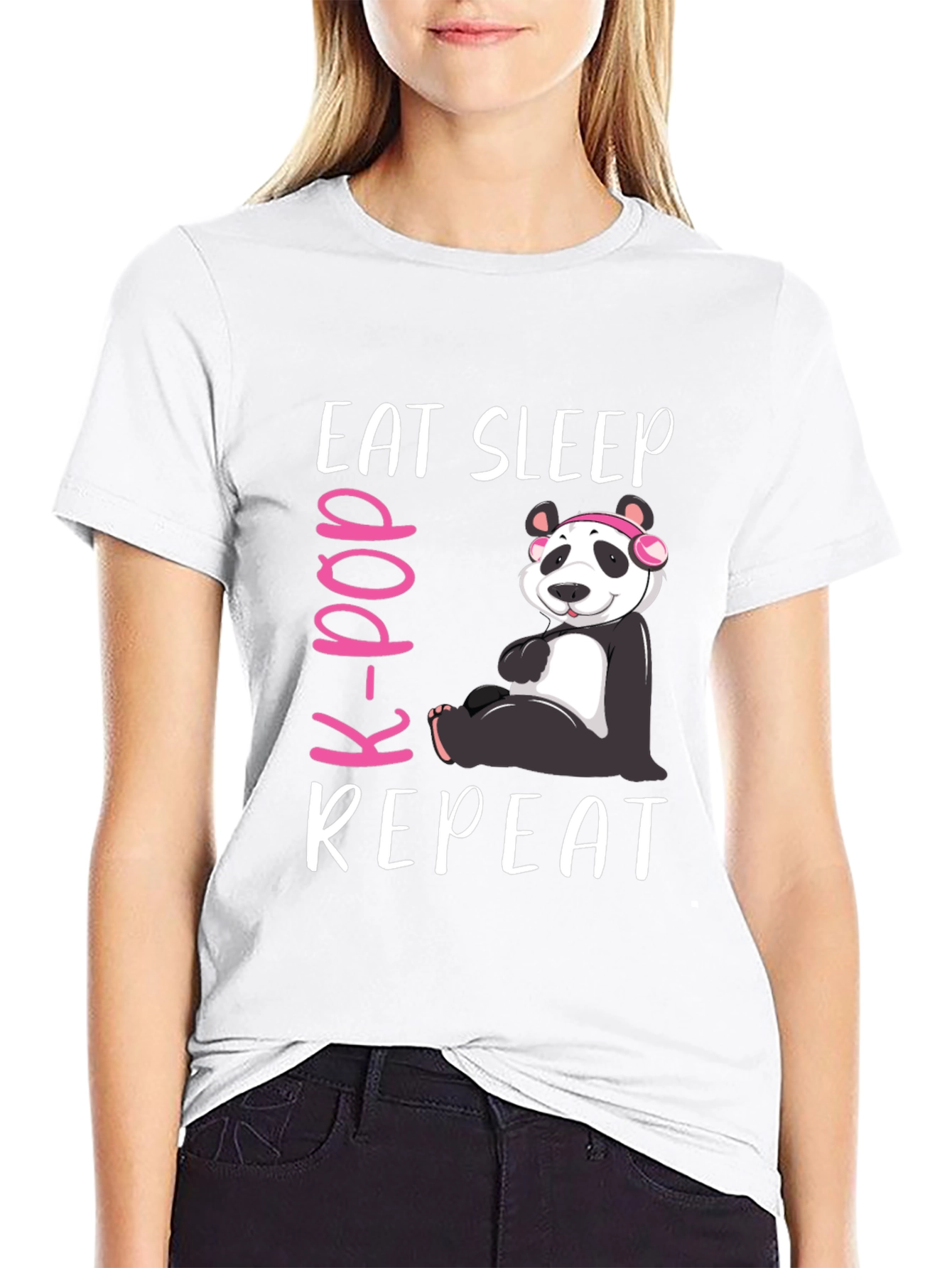 Eat Sleep K-Pop Repeat Panda Graphic Tee