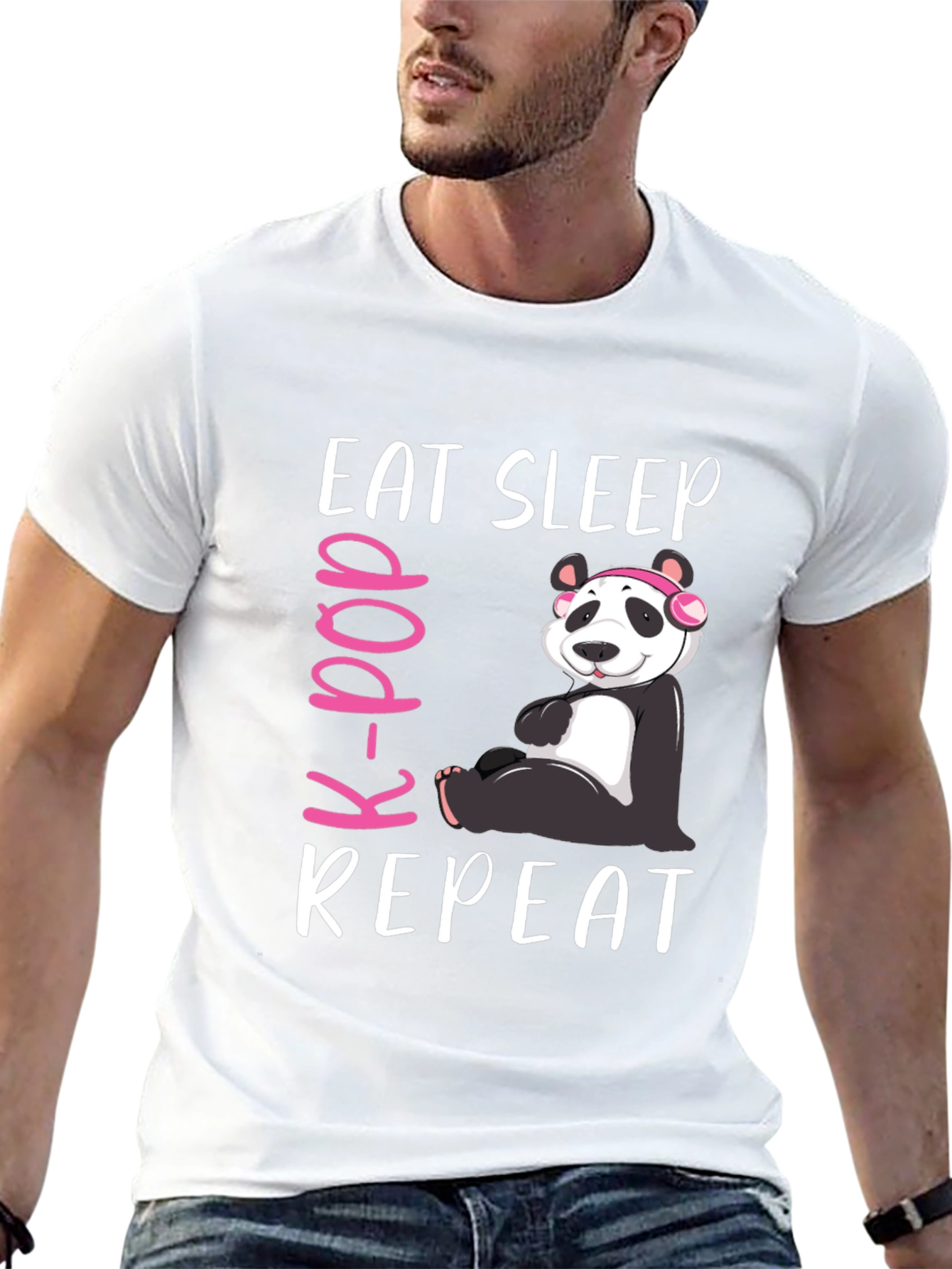 Eat Sleep K-Pop Repeat Panda Graphic Tee