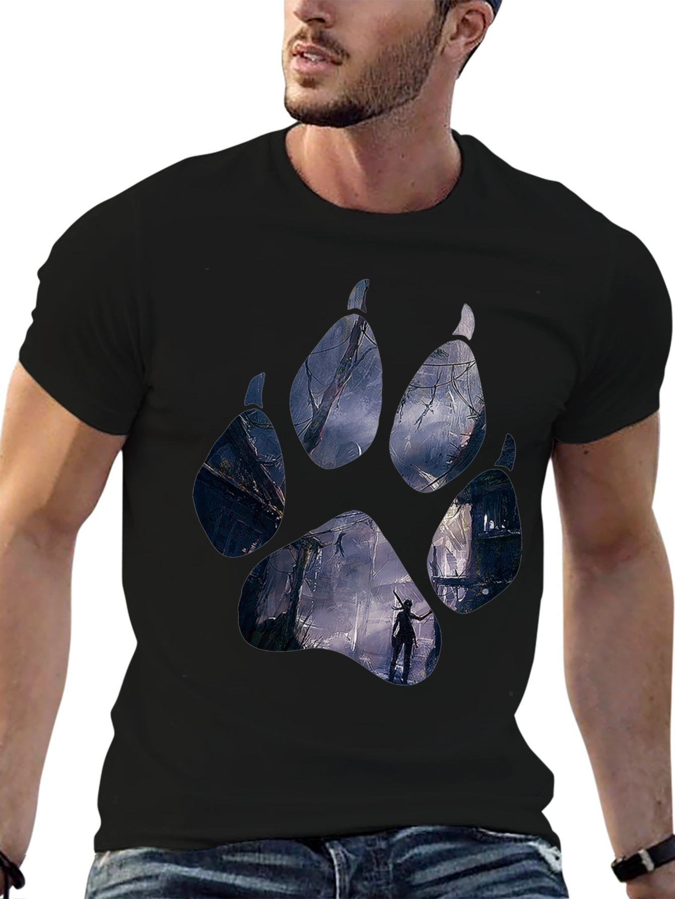Wolf Paw Print T-Shirt - Black Graphic Tee