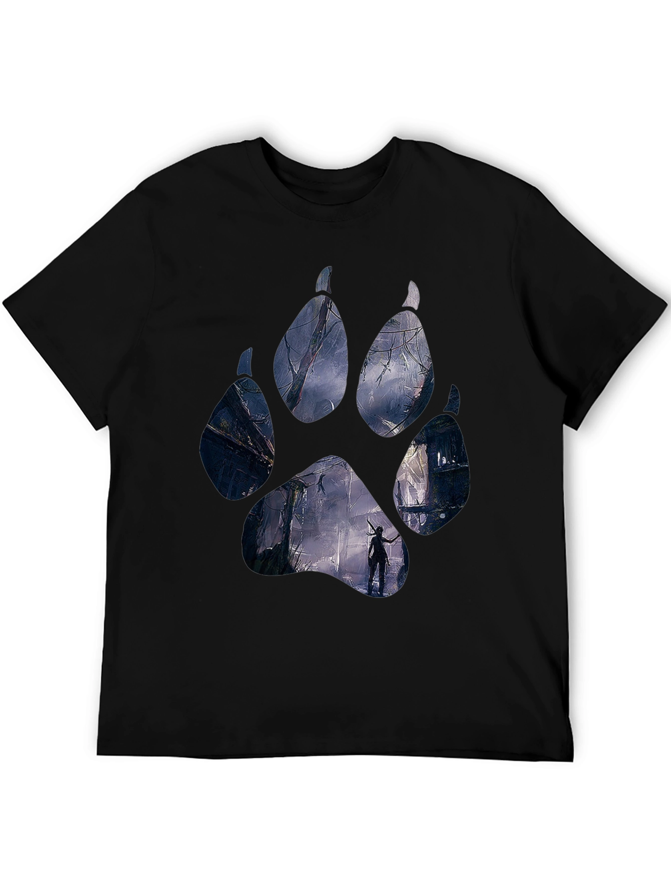 Wolf Paw Print T-Shirt - Black Graphic Tee