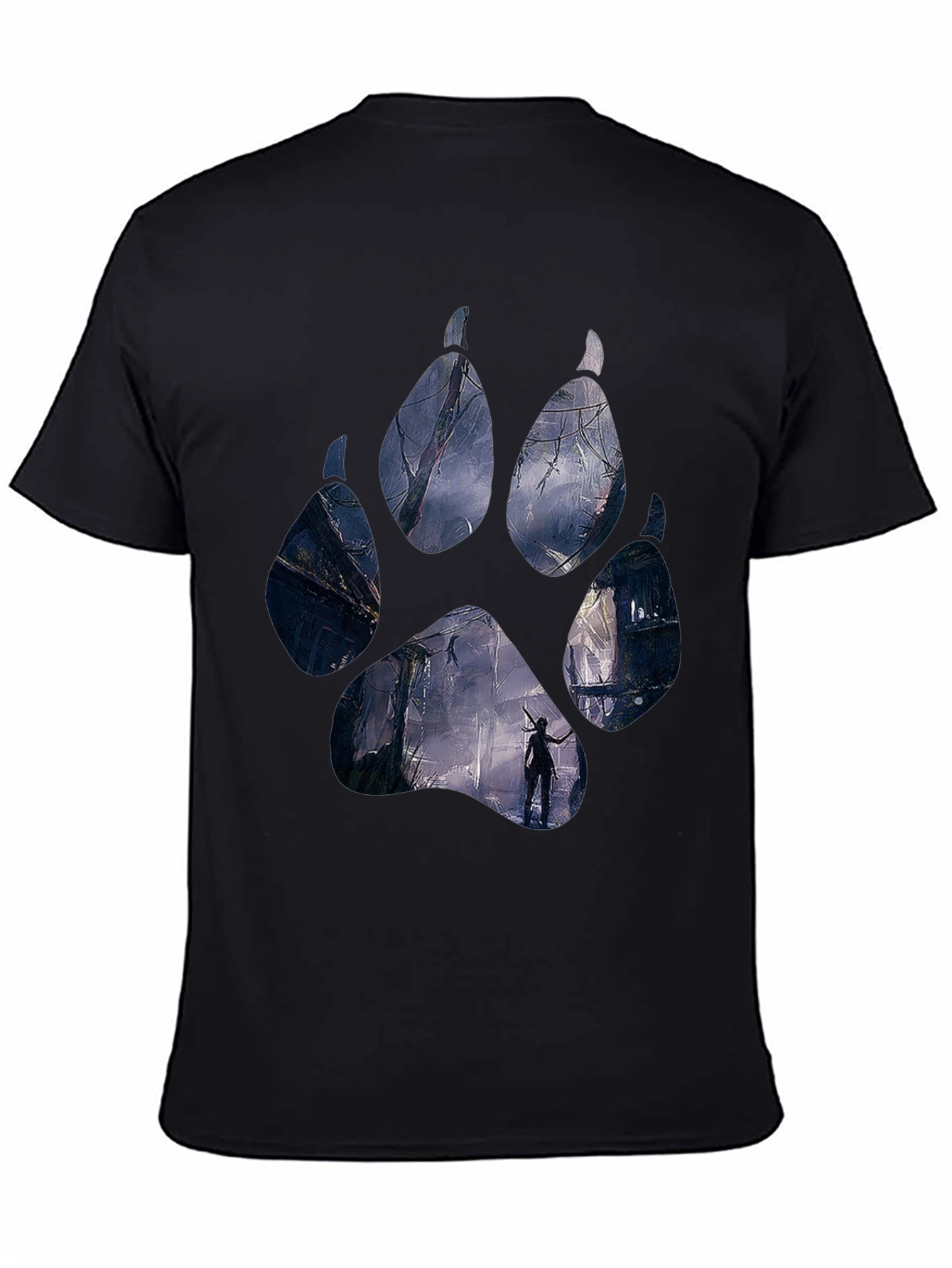 Wolf Paw Print T-Shirt - Black Graphic Tee