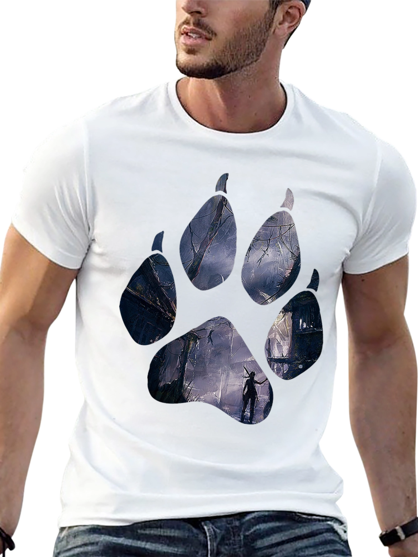 Wolf Paw Print T-Shirt - Black Graphic Tee