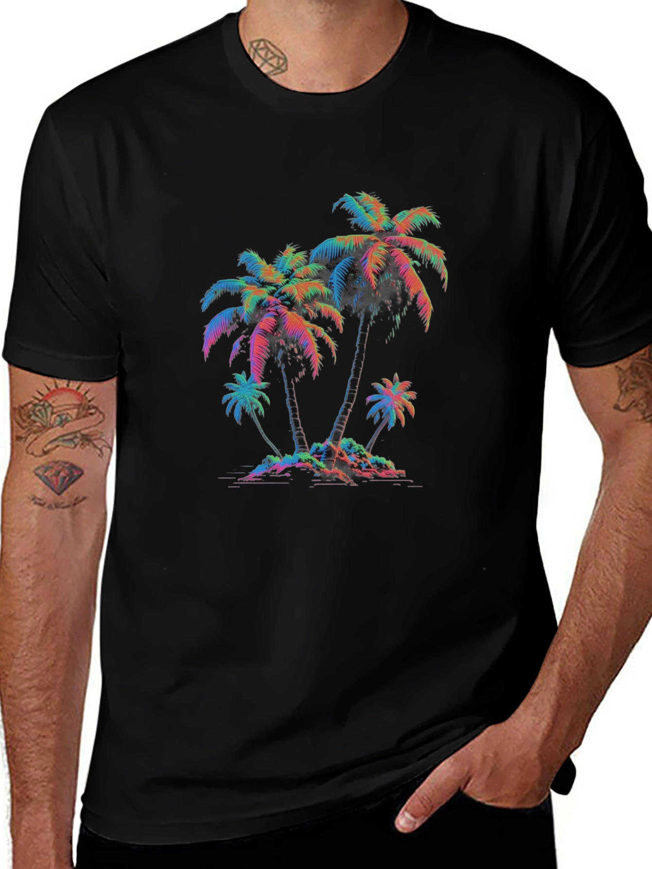 Retro Palm Tree Graphic Tee - Black