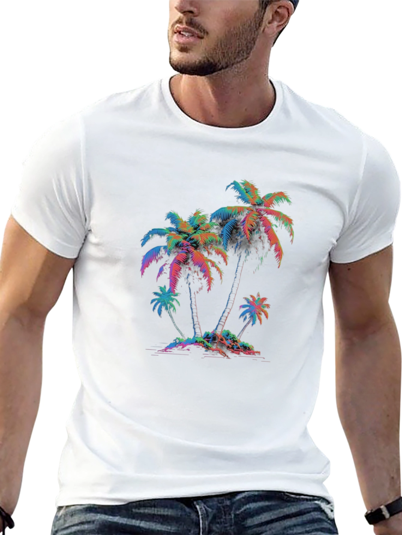 Retro Palm Tree Graphic Tee - Black
