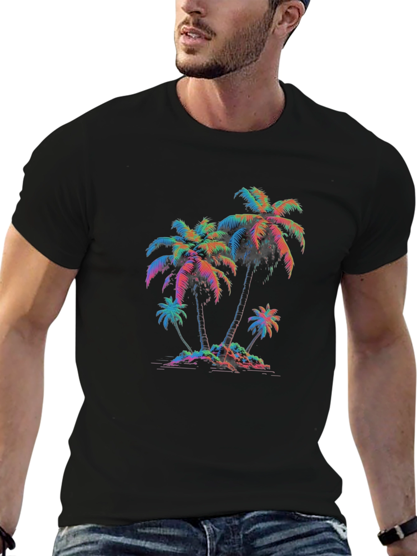 Retro Palm Tree Graphic Tee - Black
