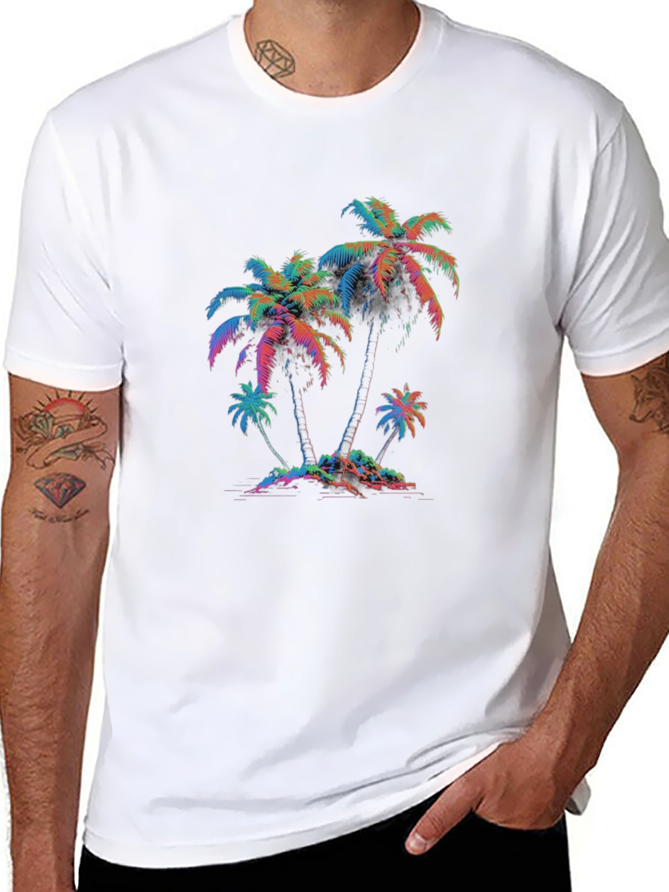 Retro Palm Tree Graphic Tee - Black