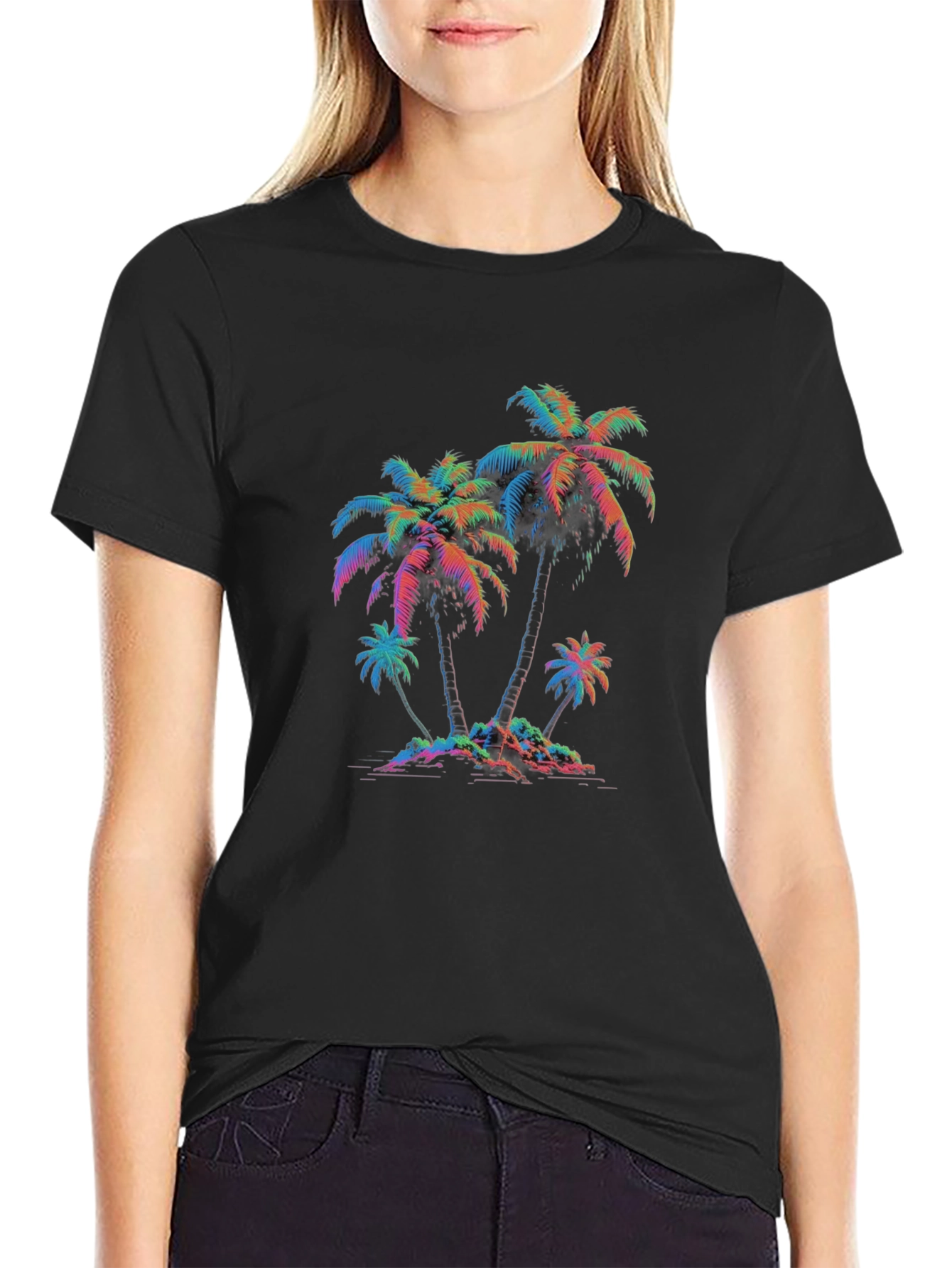 Retro Palm Tree Graphic Tee - Black