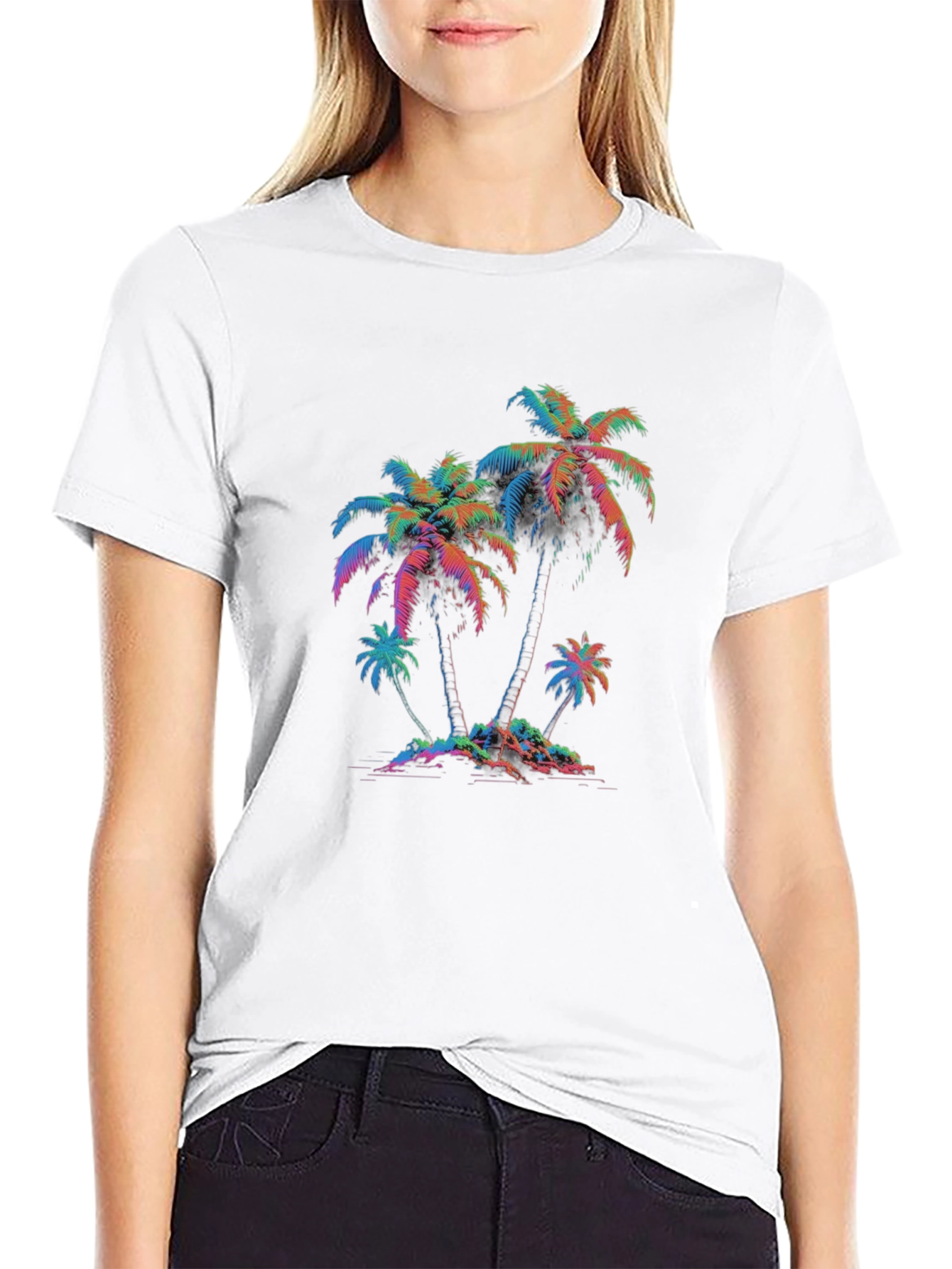 Retro Palm Tree Graphic Tee - Black