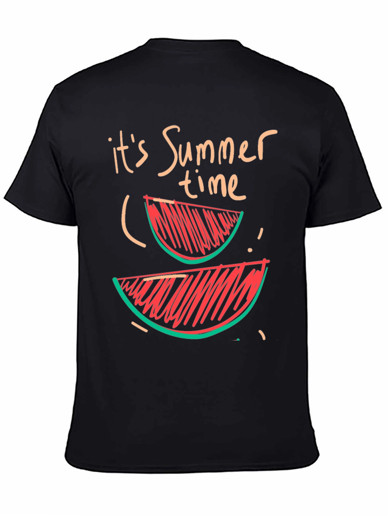 Summer Time Watermelon Graphic Tee - Casual Black T-Shirt