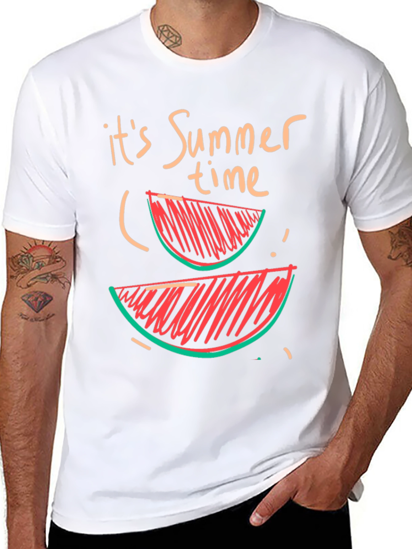 Summer Time Watermelon Graphic Tee - Casual Black T-Shirt