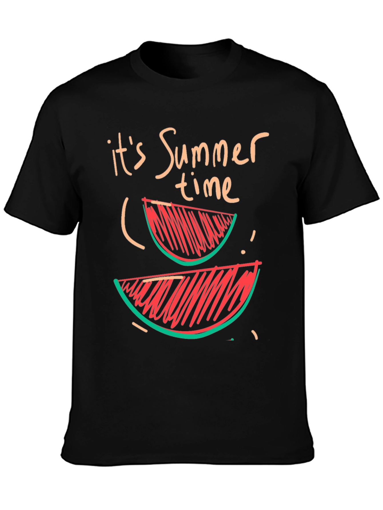 Summer Time Watermelon Graphic Tee - Casual Black T-Shirt