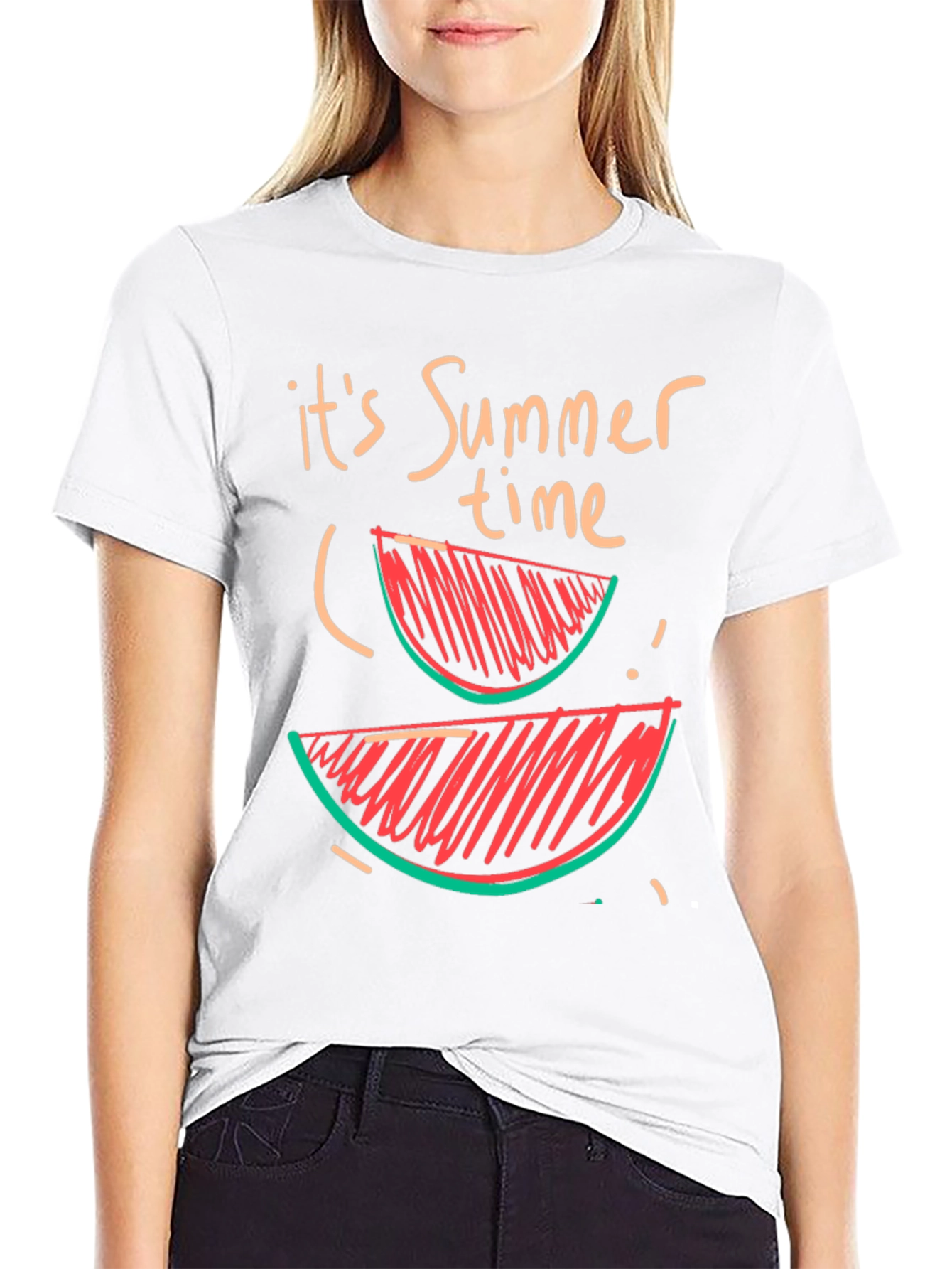Summer Time Watermelon Graphic Tee - Casual Black T-Shirt