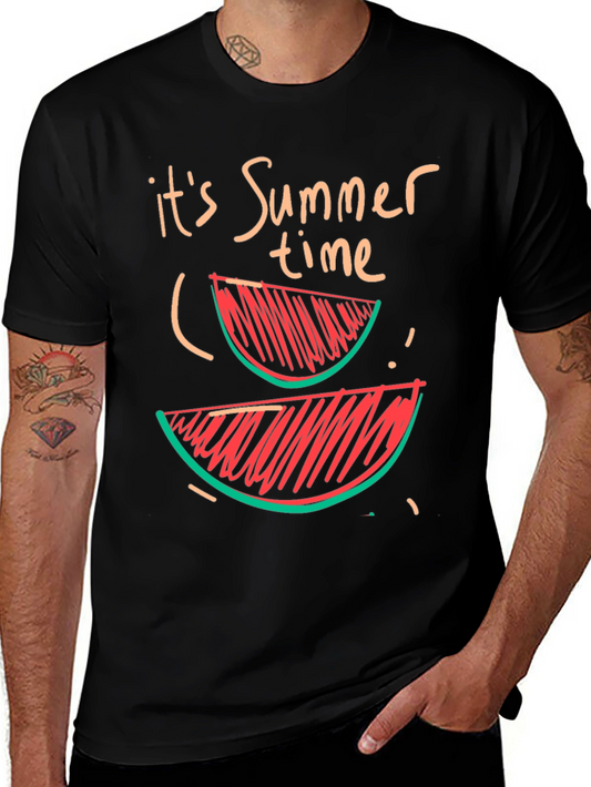 Summer Time Watermelon Graphic Tee - Casual Black T-Shirt