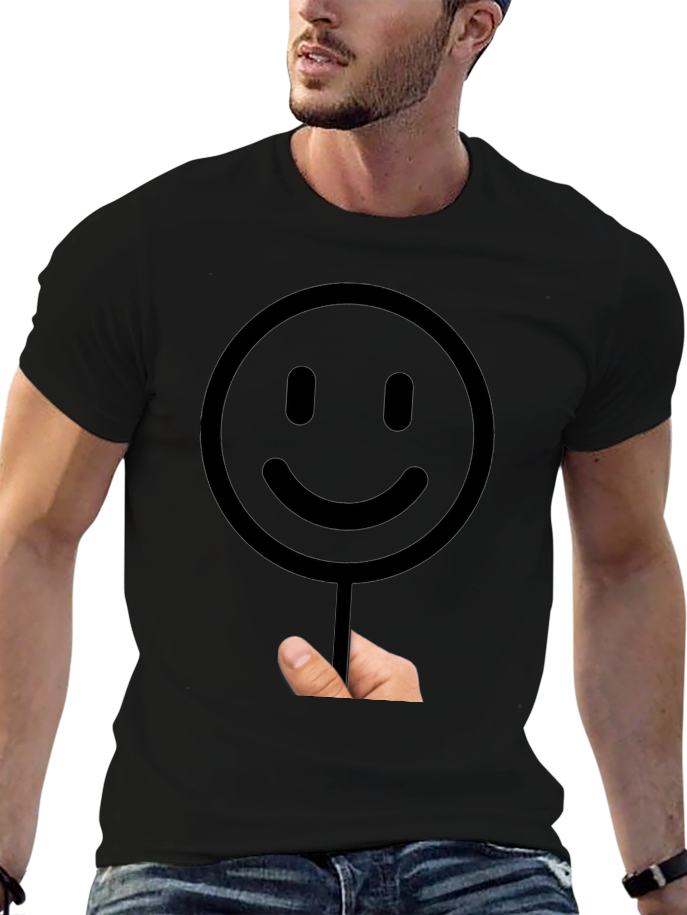 Smiley Face Graphic T-Shirt - Black