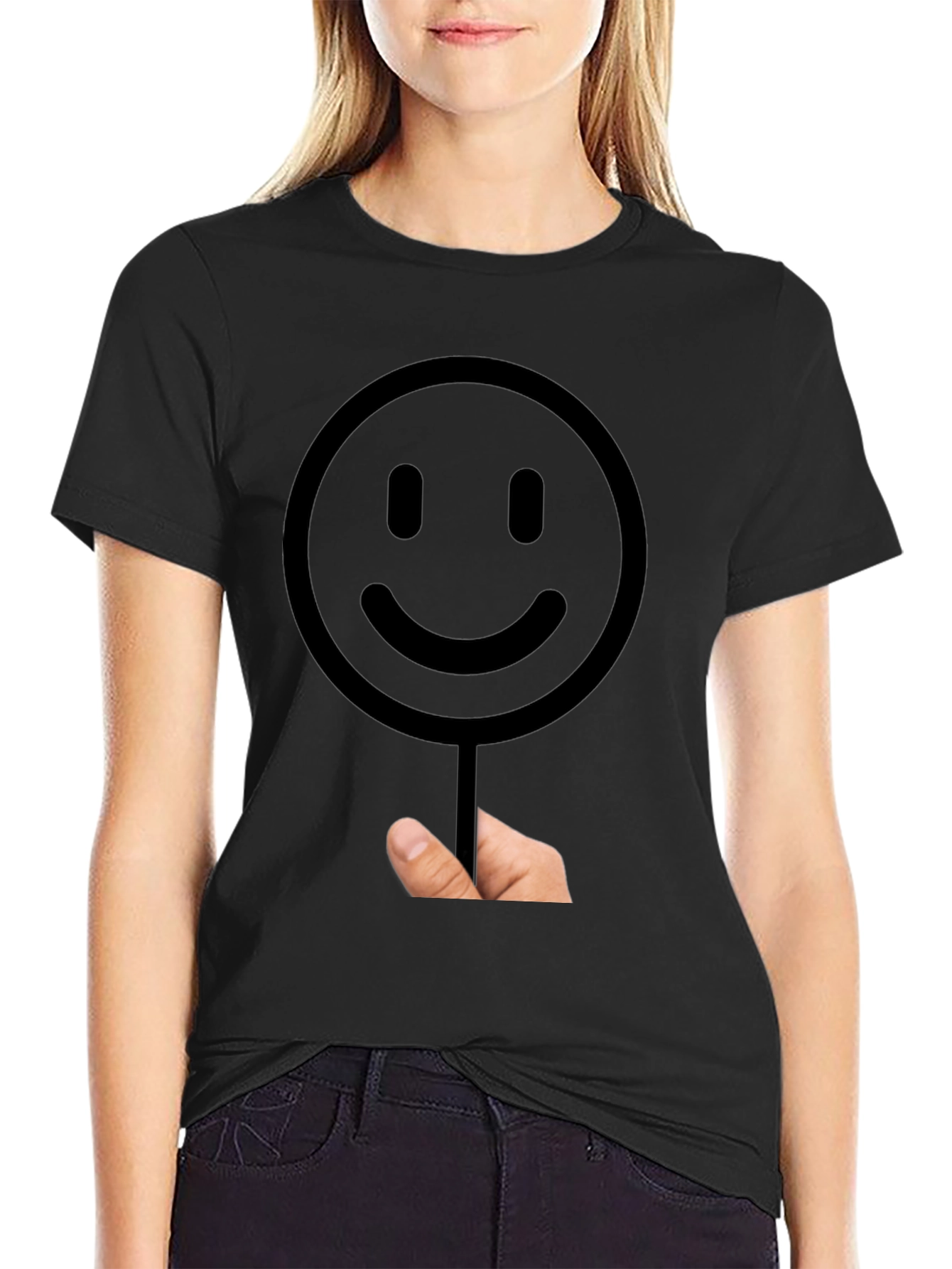 Smiley Face Graphic T-Shirt - Black