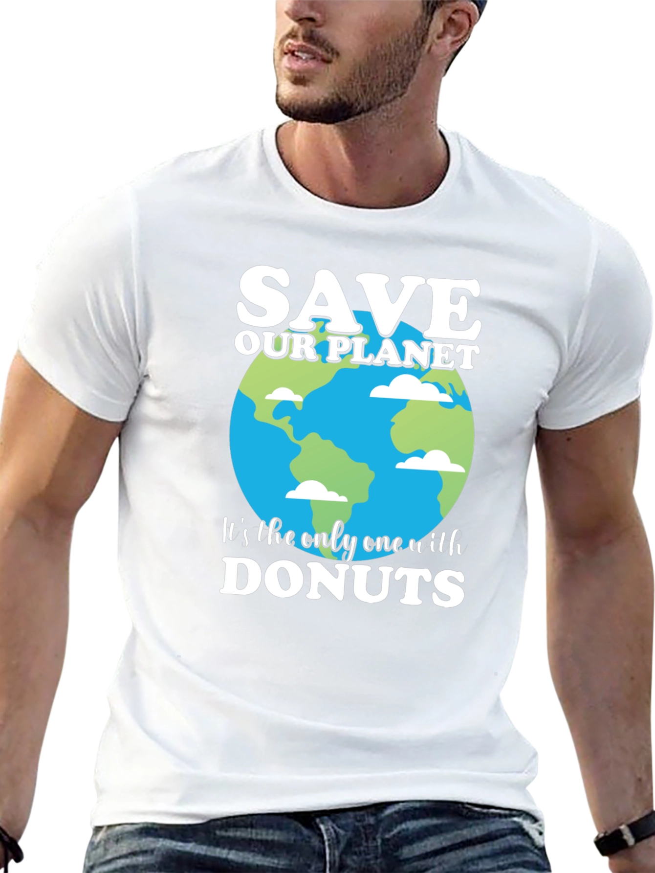 Save Our Planet T-Shirt - Earth & Donuts Design