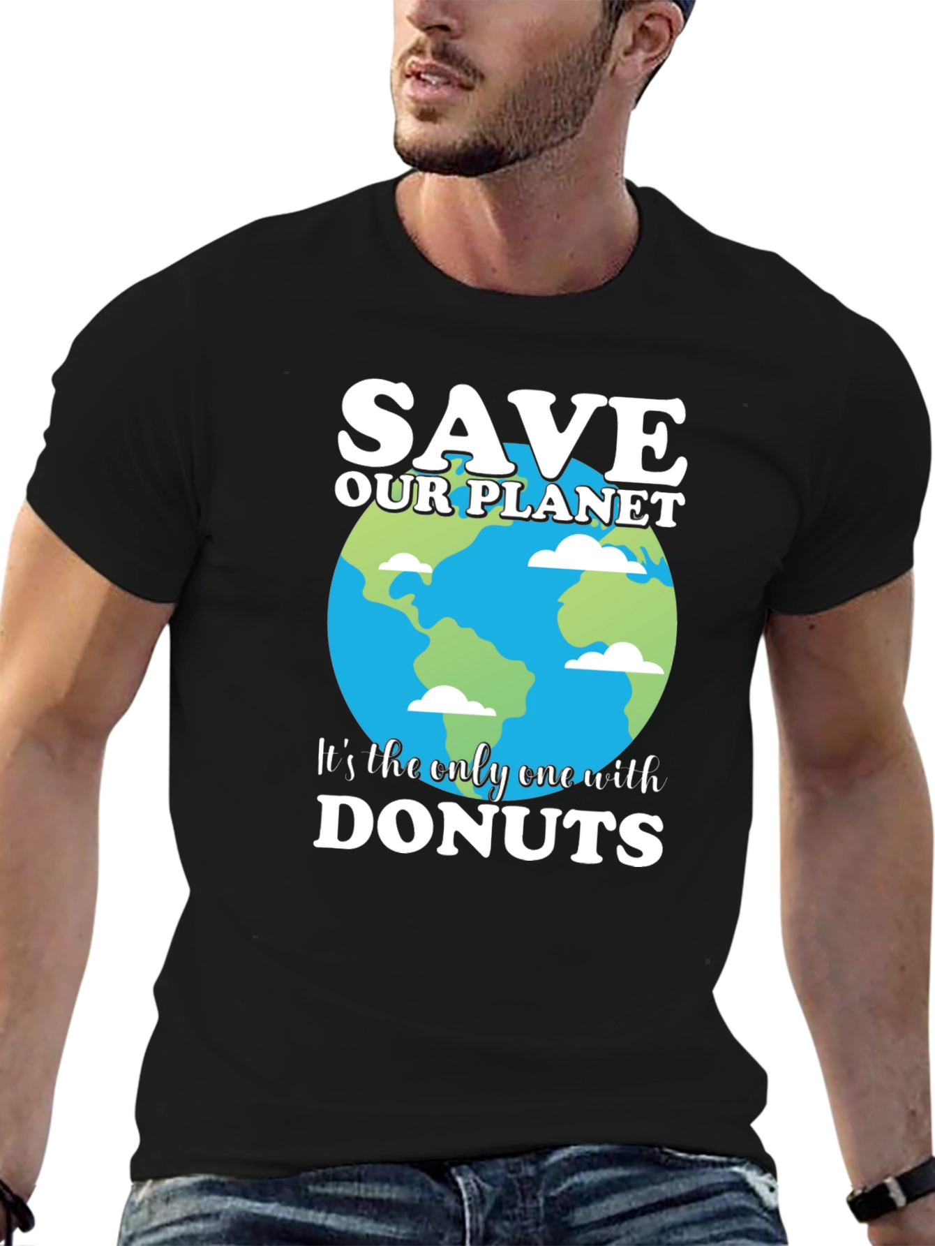 Save Our Planet T-Shirt - Earth & Donuts Design