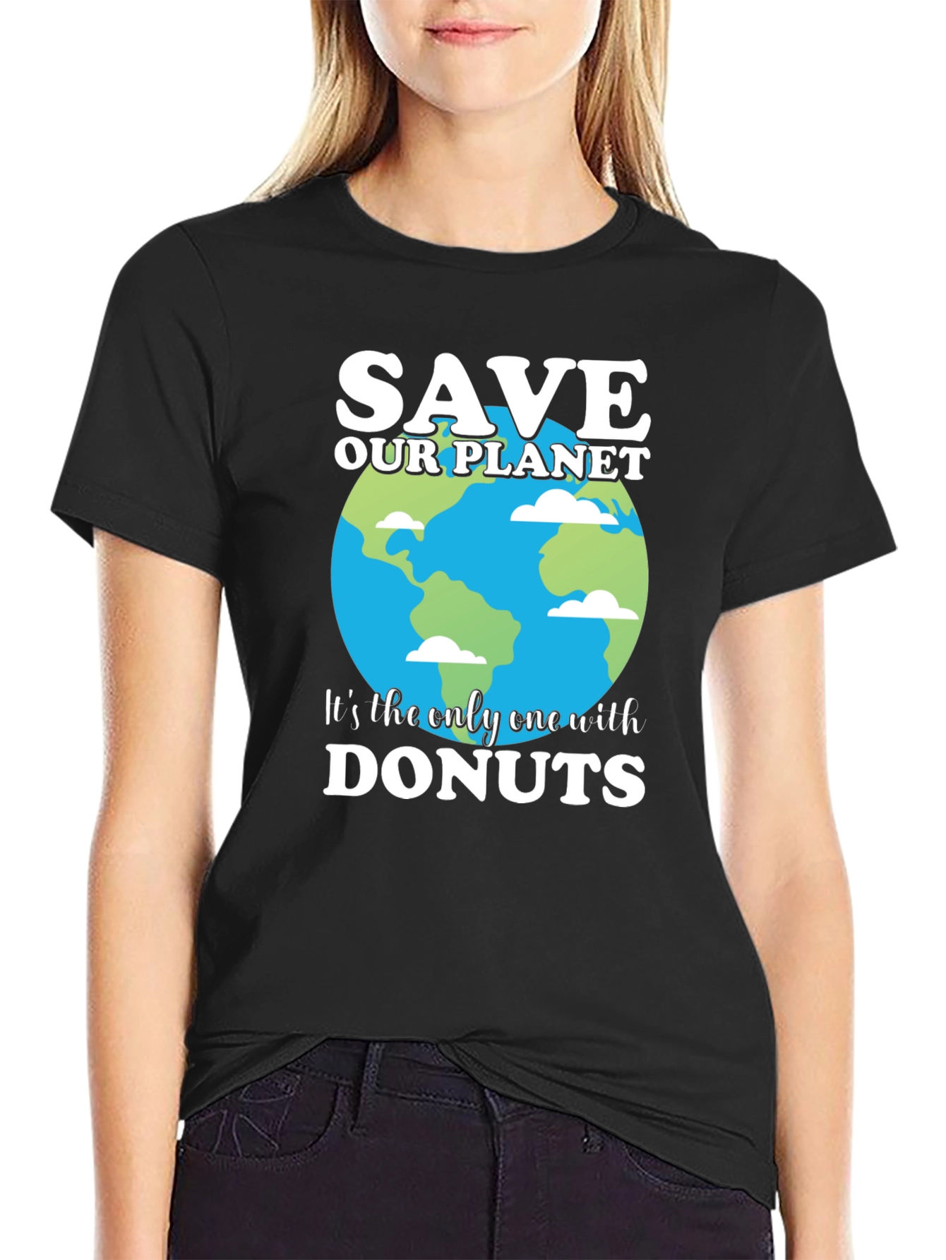 Save Our Planet T-Shirt - Earth & Donuts Design
