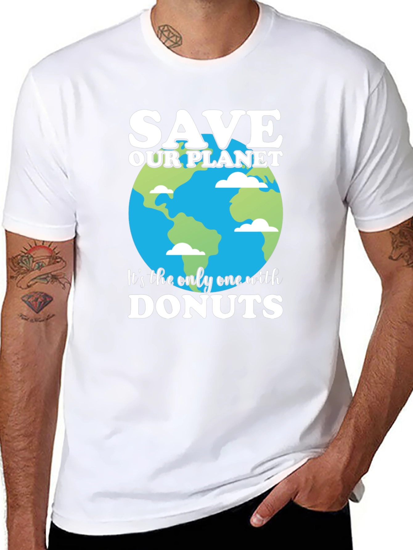 Save Our Planet T-Shirt - Earth & Donuts Design