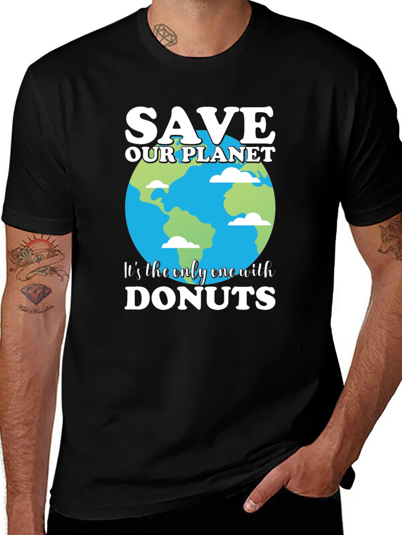 Save Our Planet T-Shirt - Earth & Donuts Design